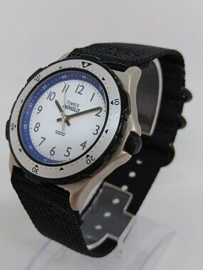 VINTAGE 1996 Timex A6 Unisex 37mm Silver Tone White Dial Indiglo Quartz Watch